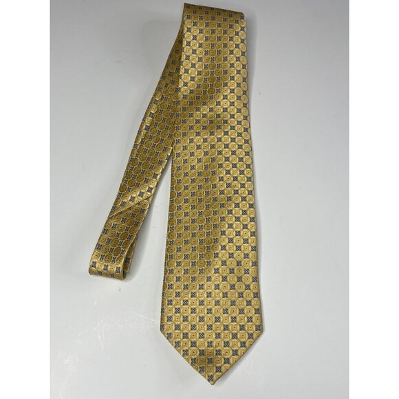 JS Blank Silk Tie Mens Yellow Blue Geometric Business Preppy Necktie - Picture 5 of 10